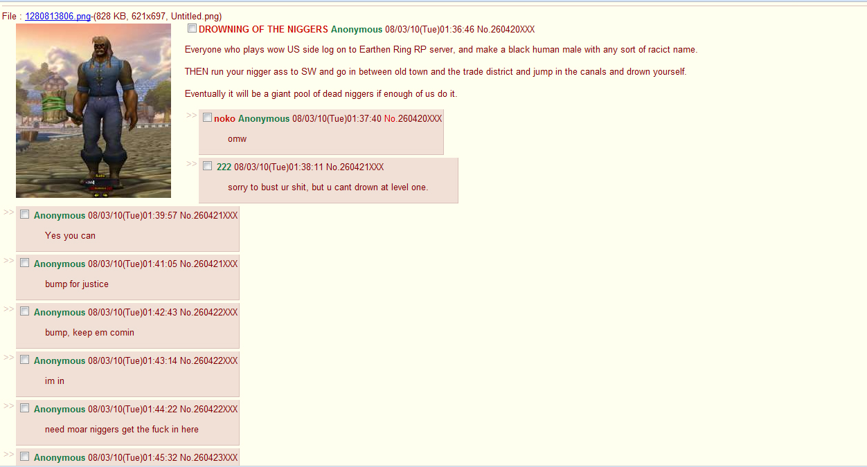 Figure 2. screenshot of the /b/lackup for 'Drowning of the N****rs', 8th March 2010